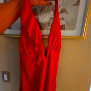 Red Halter Bathing Suit Size 14 Never Worn Flirty Unique